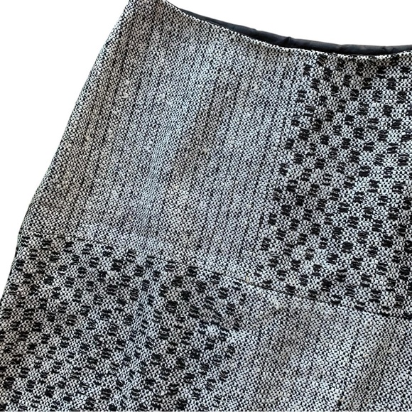 Leona Lauren Leonard Metallic Tweed Silk Blend Checkered Skirt Silver Black Sz 0 - Picture 3 of 7